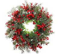 1Pc Artificial Christmas Red Berry Wreath For Front Door Festive Holiday Door Decoration
