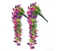 1PC Artificial Flower Vine Garland - 85CM/33.5Inch Fake Rattan Plant Wall Hanging, Home Wedding Party Decor, Decorative Wreath for Indoor Outdoor (Double Purple)