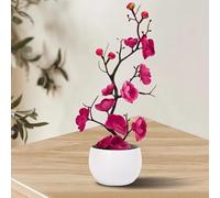 1PC Artificial Plum Blossom Potted Plants Plastic Fake Plant Bonsai Home Office Garden Desktop Decoration,28 * 11cm (Rose Red)