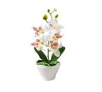1PC Artificial Red Orchid in Pot Green Potted Simulation Butterfly Orchid Faux Dining Table Decoration Flower 27cm (white)
