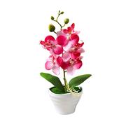 1PC Artificial Red Orchid in Pot Green Potted Simulation Butterfly Orchid Faux Dining Table Decoration Flower 27cm (red)
