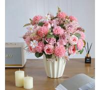 1PC Artificial RosesFlowers New Year's Home Decoration Wedding Bridal Bouquet Garden Fake Silk Peony Hydrangeas Vase for Board Orange
