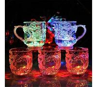 1Pc Automatic Water Activated Flashing LED Light Up Glass Color Change Dragon Beer Whisky Cup Mug for Bar Club Birthday Party KTV Christmas Wedding Drinking Decorations Supplies (Random Color)