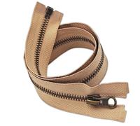 1pc Beige Metal Zip 75cm Size #5| Heavy-Duty Open-End Zipper 29.5” Long | Antique Brass Teeth One-Way, Single Slider | for Jacket Repairs, Denim, Leather, Bags, DIY Sewing Projects