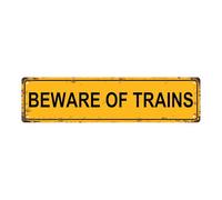 1pc, BEWARE OF TRAINS" Non-Embossed Funny Metal Tin Sign (15.75" x 3.94" / 40 x 10cm), Novelty Street Sign, Home Decor, Room Decor, Wall Decor, Bathroom Decor, Bar Decor, Cafe Decor, Garage Decor
