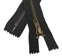 1pc Black Jeans Zipper 10cm | Close-End, Short Metal Zip for Trousers, Jeans, Pockets, Dresses | Size #4, Antique Brass Teeth 3.9'' Long
