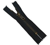 1pc Black Jeans Zipper 16cm | Close-End, Short Metal Zip for Trousers, Jeans, Pockets, Dresses | Size #4, Antique Brass Teeth 6'' Long