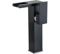 1pc Black Tall Waterfall Bathroom Faucet LED Basin Sink Mixer Tap Single Handle 1 Hole Deck Mount Cold Hot Mixer Modern Stylish Design for Elegant Bathrooms