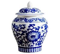 1PC Blue and White Ginger Jars, 350ml Ceramic Ginger Jar with Leakproof Lid, Chinoiserie Vase for Home Decor, Flower Display and Tea Storage.