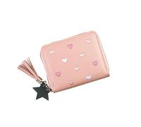 1Pc Blue Pink Cute Wallet with Zipper PU Leather Wallet Credit Card Holder Small Travel Wallet with Heart Embroidery Star Tassels Pendant for Womens