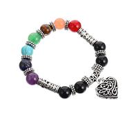 1pc Bracelet Natural Stone 8mm Black Agate Yoga Buddhist Chakra Handchain 19cm Heart Green Dongling Elegant Armlet Fashionable Wrist Decor Long-lasting Use