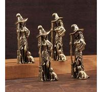 1PC Brass Witch Figurine with Broom & Cat, Vintage Magic Sorceress Mini Statue for Home Office Altar Decor, Unique Halloween Collectible Gift for Wicca Lovers