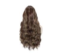 1pc Brown Wig With Bangs Long Wavy Mixed Blonde Highlight With Dark Roots Ombre Natural Curly Synthetic Resistant Fiber Wi For Women