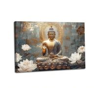 1Pc Buddha Canvas Wall Painting,Zen Golden Buddha Poster Prints, Buddha Lotus Picture,For Home, Living Room Decor Artwork(40x60cm/Inner frame)