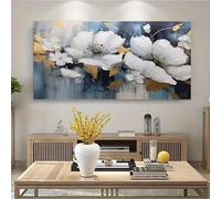 1pc Canvas Poster, Modern Art, Abstract Two White Flowers Painting Print On Canvas Wall Art, Golden Leaf Floral Poster 100x200cm/39x79in