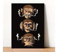 1pc Canvas Poster, Modern Art, Three Wise Monkeys Smoking Print Painting For Bedroom Living Room Wall Decor Mural(60x90cm/Inner frame)