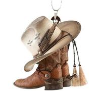 1Pc Car Rear View Mirror Pendant,Charm Auto Interior Rearview Decor,Personalized Cowboy Boots and Hats Flat,Acrylic Car Hanging Ornament Auto Interior Mirrors Interior,Body and Trim,Interior