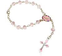 1PC Car Rosary Beads Hanging - Rearview Mirror Cross Pendant - Religious Bead Ornament - Catholic Faith Decoration for Vehicle Interior, Baptism & Wedding (Pink)