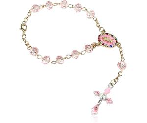 1PC Car Rosary Beads Hanging - Rearview Mirror Cross Pendant - Religious Bead Ornament - Catholic Faith Decoration for Vehicle Interior, Baptism & Wedding (Pink)