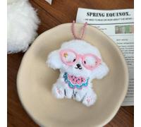 1PC Cartoon Glasses Hat Dog Plush Keychain Cute Animal Men Women Backpacks Car Hanging Ornament KeyChains Friend Gifts