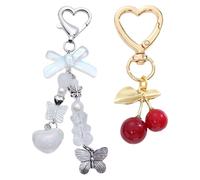 1Pc Cherry Keychain and 1Pc Butterfly Keychain, Women's Keychains, Cute Decorative Keychains, Y2K Keychains