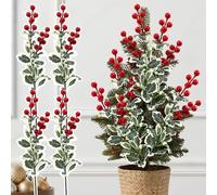 1PC Christmas Artificial Red Berry Holly Stem Decor Faux Berry Leaves Branch Xmas Tree Ornaments Festive Wreath Garland Decoration 45cm