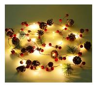1pc Christmas Berry Holly Garland, 204cm LED String Lights, Christmas Berry Pine Cones Garland, Christmas Craft Decoration