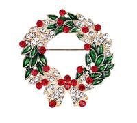 1pc Christmas Brooch Pins Rhinestone Wreath Xmas Party Celebration Decor Golden for Women