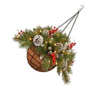 1pc Christmas Glowing Hanging Basket Artificial Plants Garland Hamper Christmas Flowers Led Door Wreath Artificial Flower Basket Unique Xmas Decor Xmas Pendant