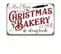 1pc Christmas Holiday Metal Tin Sign - 12x8 Inches - 'Mrs. Claus Christmas Bakery' With Festive Holly Decoration - Vintage Wall Art For Kitchen, Home Decor - Always Fresh Quote - Perfect For ing And Seasonal Decor
