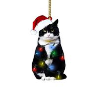 1PC Christmas Ornaments 2D Acrylic Funny Cat Christmas Tree Ornament Cat Acrylic Ornament Double Printing Funny Pendant Novelty Baubles Xmas Tree Party Merry Xmas (1A-D, One Size)