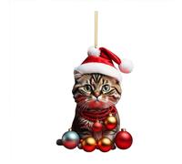 1PC Christmas Ornaments 2D Acrylic Funny Cat Christmas Tree Ornament Cat Acrylic Ornament Double Printing Funny Gift Pendant Novelty Baubles Xmas Tree Party Merry Xmas