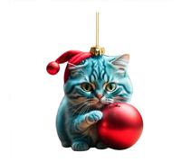 1PC Christmas Ornaments 2D Acrylic Funny Cat Christmas Tree Ornament Cat Acrylic Ornament Double Printing Funny Gift Pendant Novelty Baubles Xmas Tree Party Merry Xmas
