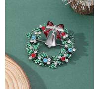 1Pc Christmas Wreath Alloy Rhinestone Brooch Pin Badge for Backpack Clothes Brooches Badges Decorations Ornaments Women Man Jewelry 48x41mm (1.9x1.6 inch)
