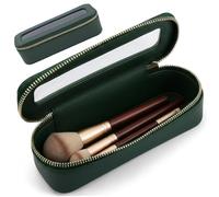 1PC Clear Makeup Bag Waterproof PU Leather Toiletry Organizer for Travel, Multi-Purpose Small Makeup Bag for Brushes, Jewelry, Electronics (Green)