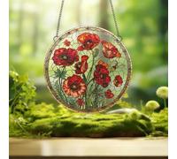 1PC Colorful Acrylic Suncatcher Hanging Decor, Red Poppy Flowers 3.93 inch Window Decor with Printed Stained Glass Style Design,Gift Idea & Garden Ornament Indoor Outdoor Use/1010-ZSW-25