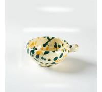 1Pc Colorful Ink-Splashed Ceramic Bowl with Handle, High-Appearance Yogurt Bowl, Light Snack Salad Bowl, Fruit Bowl, Suitable for Home Breakfast Bowls, Living Room and Bedroom Fruit Bowls,yellow,1P