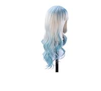 1pc Comfortable Natural Curvature Light Blue Gradient With Bangs Layered Fashion Wig For Women Synthetic Fiber Fake Hair
