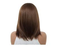 1pc Comfortable Natural Curved Style 14inch Brown Layered Fashion Wig With Bangs, Suitable For Women