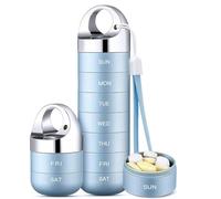 1Pc Compact 7-Day Travel Pill Box, 16x3.5cm Aluminum Alloy Pill Organizer for Supplements, Portable Medicine Case for Wallets, Purses and Backpacks (Light Blue)