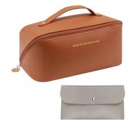 1Pc Cosmetic Bag And 1Pc Makeup Brush Bag, Large Capacity Cosmetic Bag, Portable Cosmetic Bag, Pu Leather Cosmetic Bag