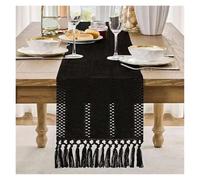 1pc Cotton Linen Table Runner Solid Flag with Tassels for Wedding Home Dining Coffee for Decorations Table Runner with Tassels(Black,30x91cm)