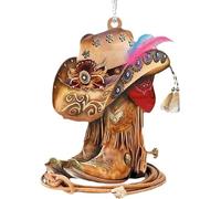 1Pc Cowboy Boots Hanging Ornament for Christmas Tree, Flat Arcylic Cowboy Boots and Hat Car Rearview Mirror Decorative Hanging Ornaments Accessories Xmas Decor Single Sides