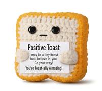1PC Crochet Toast Positive Affirmation Gift, Handmade Cotton Knitted Orange Yellow Bread Plush with Positive Toast Card, Cute Emotional Support Desk Decor for Graduation Birthday Exam Good Luck, 8x8cm