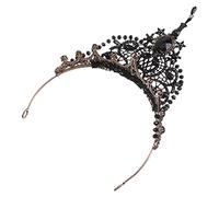 1pc Crown Headband ic Women Princess Decorative Accessories Headwear Black Tiara Delicate Party Bride Rhinestone Band Baroque Vintage Lace Prop Crystal for Prom