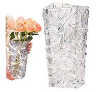 1PC Crystal Vase Transparent Cracked Ice Glass Vase Creative 5x10 Inch Flower Vase Decorative Glass Vases For Flowers Crystal Flower Vase for Living Room, Dining Table, Centerpiece