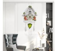 1pc Cuckoo Wall Clock, Daytime Hourly Alarm Pendulum Quartz Watch, Silent Wall Clock for Home Living Room Decoration Wall Art White Flower