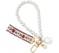 1Pc Cute Imitation Pearl Chain Key Chain Women Girl Heart Strawberry Lace Ribbon Car Pearl Key Ring Pendant Bag Hanging Keychains Charm Accessories Trendy Purse Charms Car Jewelry