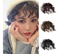 1Pc Dark Brown Fake Fringe Bang Clip-in Hair Extension Hairpiece, Natural Fluffy Curly Heat Resistant Highlight Wig Headwear, for Girl Lady Women Anime Party Cosplay Wedding Dating