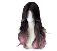 1pc Deep Brown/Purple To Pink Gradient Long Natural Wavy Curly Wig Fluffy Layered Glossy Synthetic For Women(1)
